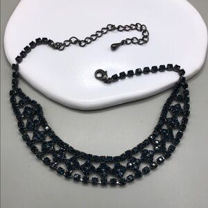 Dark romantic faux saphire gunmetal rhinestone sparkling choker necklace dressy.